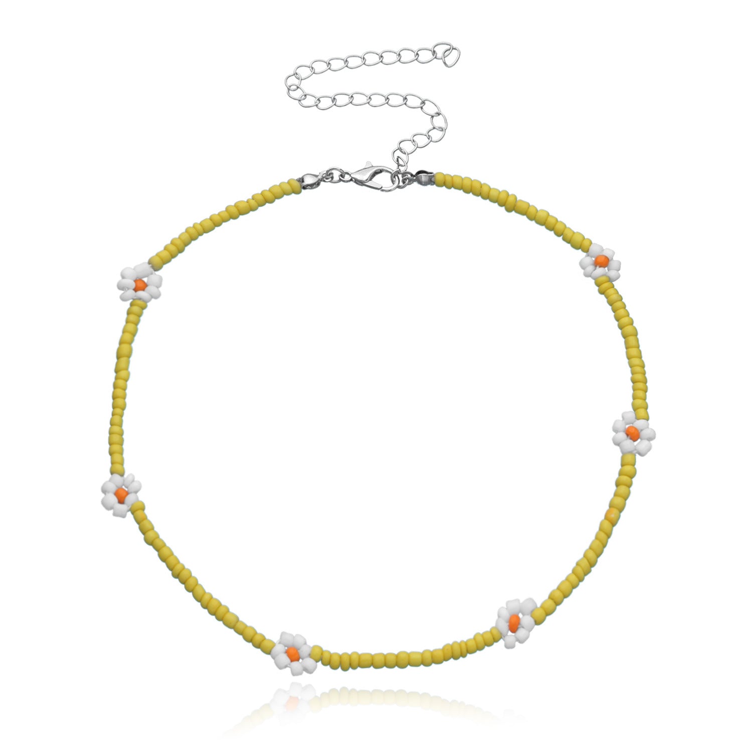 Wholesale Rice Bead Flower Alloy Necklace